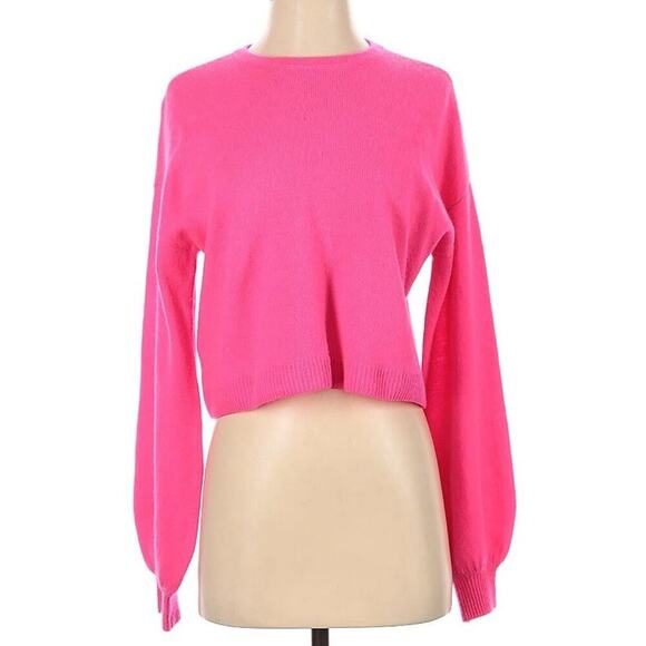 Alice+Olivia Bright Pink Cashmere Cropped Pullover Sweater S Balloon Sleeve $350 - Picture 3 of 6